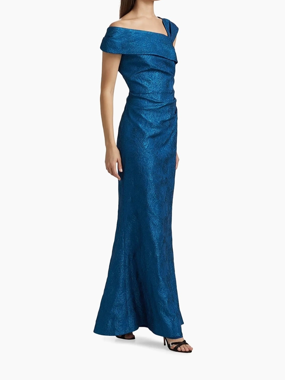 Teri Jon One-Shoulder Evening Gown in Teal